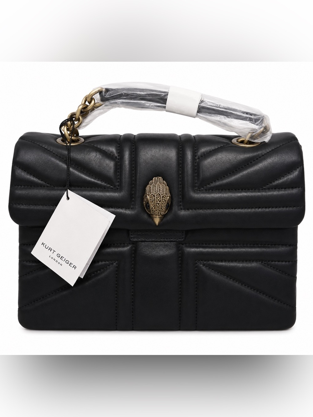 NWT Kurt Geiger Union Jack 🇬🇧 Black Quilted Leather Shoulder Bag 🇬🇧